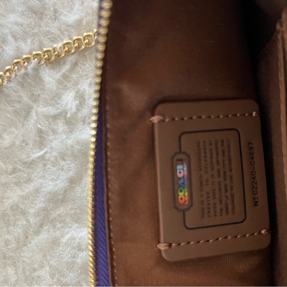 Rainbow signature COACH crossbody with gold chain link strap. Carried once! - Picture 10 of 10